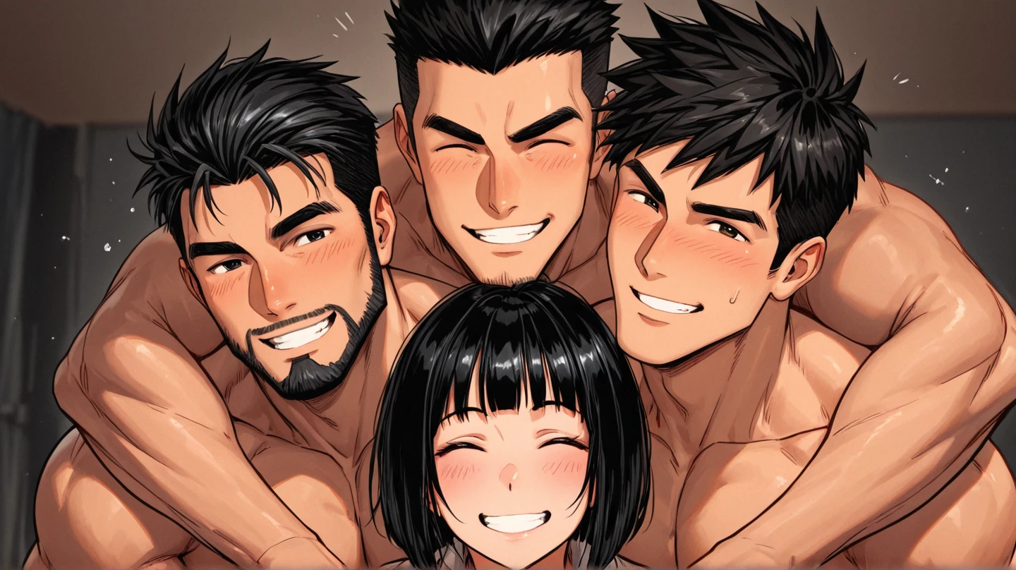 masterpiece,Highest quality,Super quality,Family photo,Group photo,Detailed nipples,penis,Detailed pubic hair,Completely naked,Girls and boys,Dark hair color,Dramatic lighting,They get along well