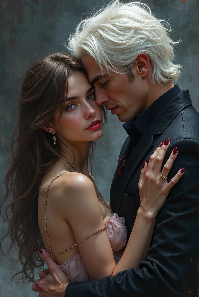 ((best quality: 1.5)) ((masterpiece: 0.8)), intricate details, sharp focus, professional, photorealistic, real life, realistic representation of the face, ((((((male)) man mating beautiful woman romance novel cover))), blonde curly hair woman, in front of bubble tea store)