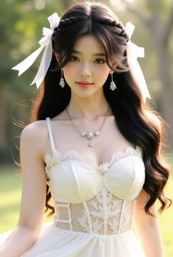 Kim Jennie con el cabello negro oscuro, con rulos en las puntas del cabello negro oscuro, con un ganchito de estrella en el cabello negro oscuro, ojos de color claro, ojos bonitos, nariz bonita y respingada, labios bonitos, labios rosas, heart and cupid shaped lip, piel bonita, piel blanca, con lunares y pecas en todo el rostro, rubor rosa suave en las mejilla, rubor rosa natural, dark and gothic makeup, Jennie gotica, cuello bonito, noticeable collarbones, mirada enojada, con un collar, un collar bonito de beso, mientras tiene un Corset rosa, Corset rosa bonito, vestido con un Corset rosa, mientras muestra sus pechos desnudos, mientras tiene los pezones con dos corazones de papel rosa, tiene los pezonnes con corazones de papel rosa (pechos grandes, pechos suaves, pechos bonitos, pechos naturaleirando a la camara, autofoto