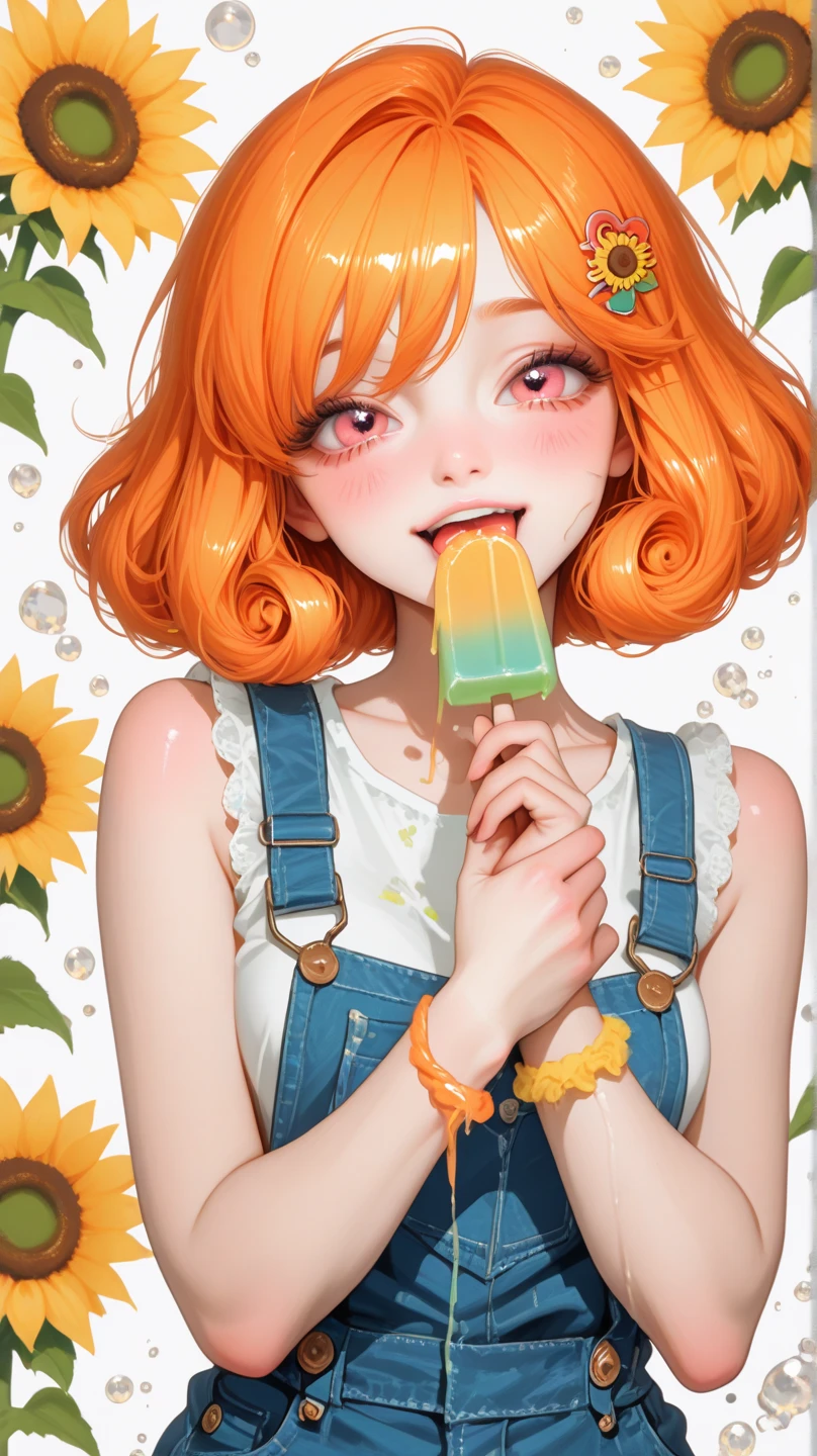 ( Screaming),Reaching the climax:1.３,One girl closing her eyes, short-cut、masutepiece、Bottoms are randomly generated、（ Watermelon illustration printed shirt ）、red hairs、GI Cut、Background bokeh:1.5