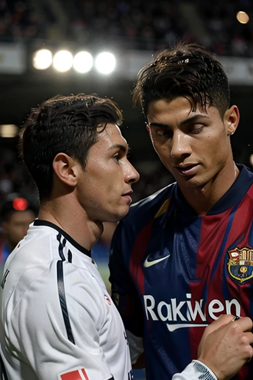 Messi and Cristiano kissing
