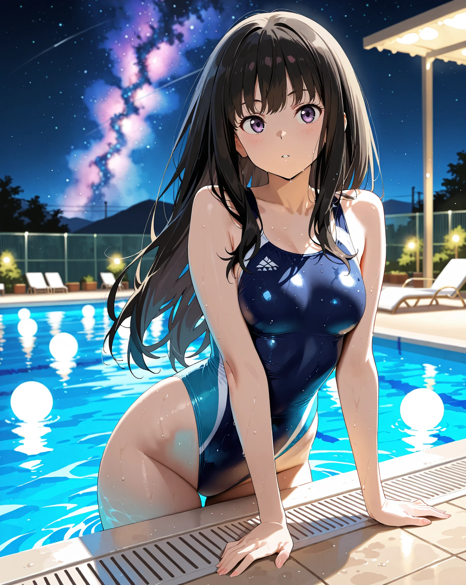 High resolution、A silver-haired girl drawn in the style of Japanese anime、A person sitting on a swim ring in an empty resort night pool々situation。She is wearing an attractive white bikini.、White swimsuit､The pool is beautifully lit、The surroundings are quiet and relaxing.､
(Masterpiece 1.5),super high quality, Very detailed,Perfect drawing,NFSW、beautiful woman、beautiful, Glowing Skin、A kind smile、beautiful black hair、Braiding、(((beautiful白の水着)))、(((yellow　White swimsuit))),3D、16K Illustrations、((Clear Face))、High resolution、Nice background、beautiful background、Spotlight、Vibrant colors、(((Detail View)))、Perfect beauty,beautiful指,beautiful手,Points First,nail,Place your arms behind your back,Wakame seaweed、Wakame seaweed、Wakame seaweed、Wakame seaweed、Wakame seaweed、Wakame seaweed、Wakame seaweed、