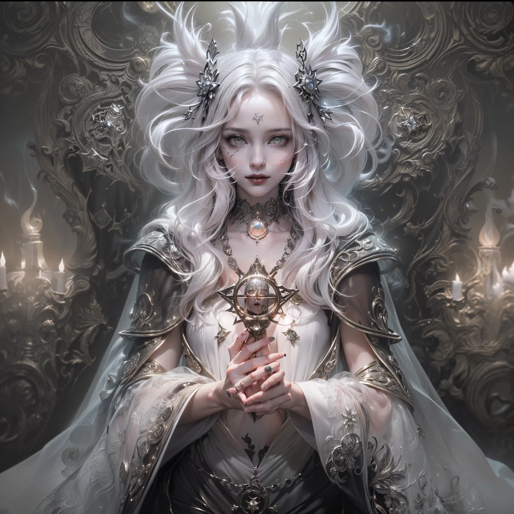 a woman in a white dress with a veil and a white dress, gothic fantasy art, gothic maiden, dark fantasy style art, fantasy dark art, dark fantasy art, beautiful necromancer, gothic wraith maiden, gothic maiden of the dark, beautiful elegant demon queen, lori earley, in style of dark fantasy art, loish and wlop