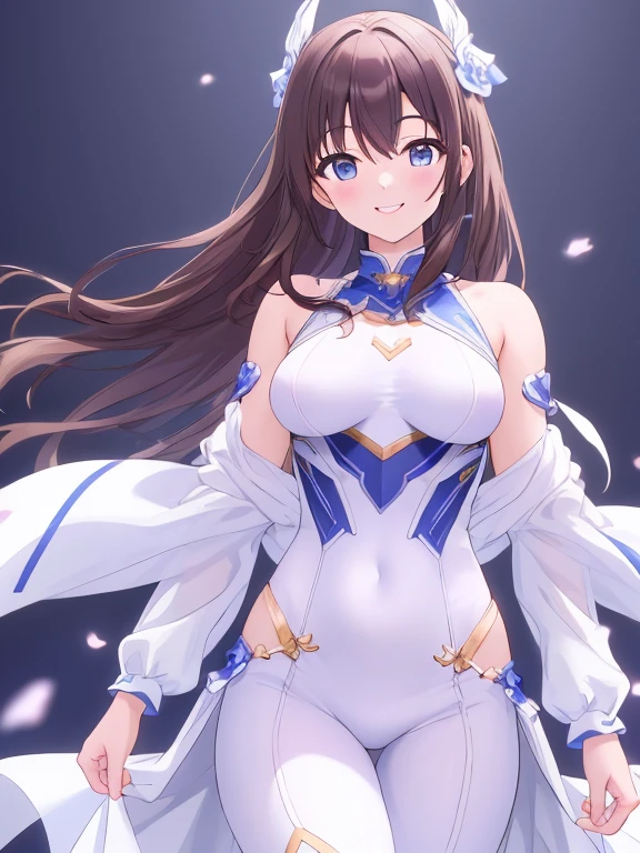 1womanl,Golden head hair,12year old ,((Impatient expression)),Beautiful breasts,(((Sexy magical girl white and blue high-leg bodysuit)))(())(((Blushing cheeks、Surprised look)),((())),((( portlate))),Blue eyes,(((Bangs are aligned)))()Street,Crowds(magical girl hair ornament)