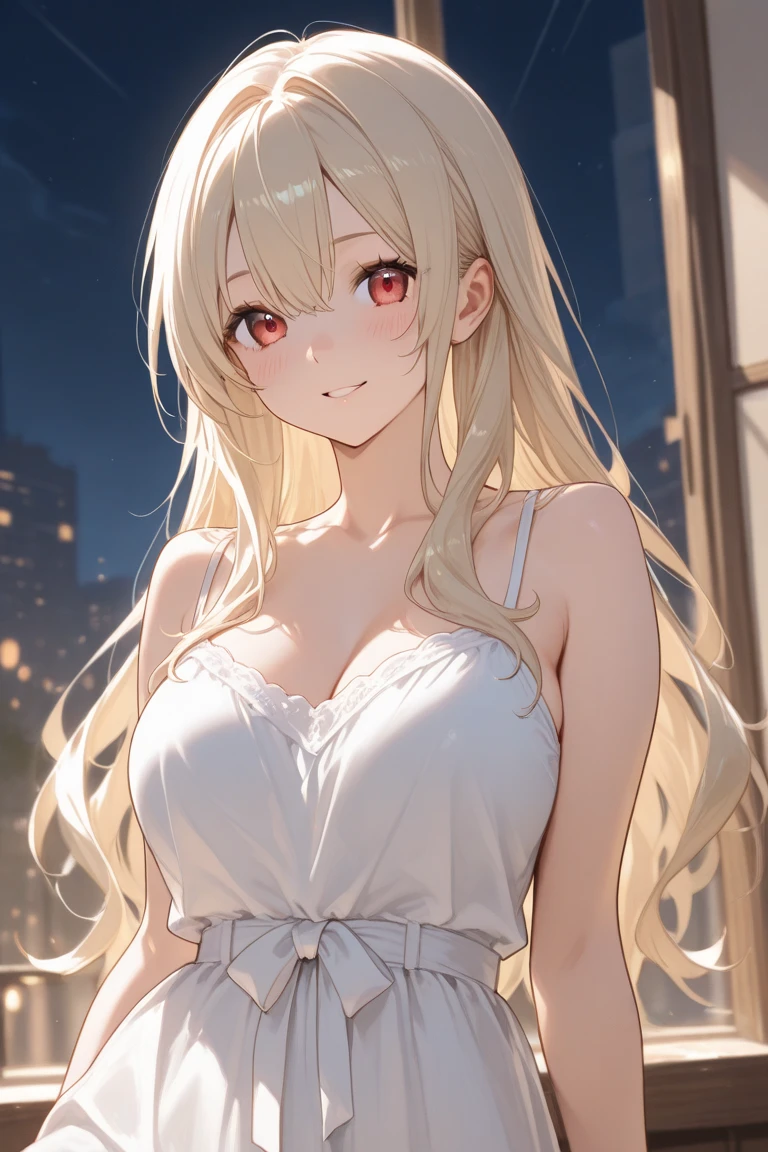 masterpiece, best quality, extremely detailed, 1girl, (milf, gyaru:1.2), solo, (dark skin, black skin:2), mari, (huge breasts), ((((blonde hair), very long hair, twintails, blue eyes, cat ears))), blue lips, (((choker, naked apron, white apron, frilled apron))), ((seductive smile), closed mouth), ((balcony, cityscape, evening))