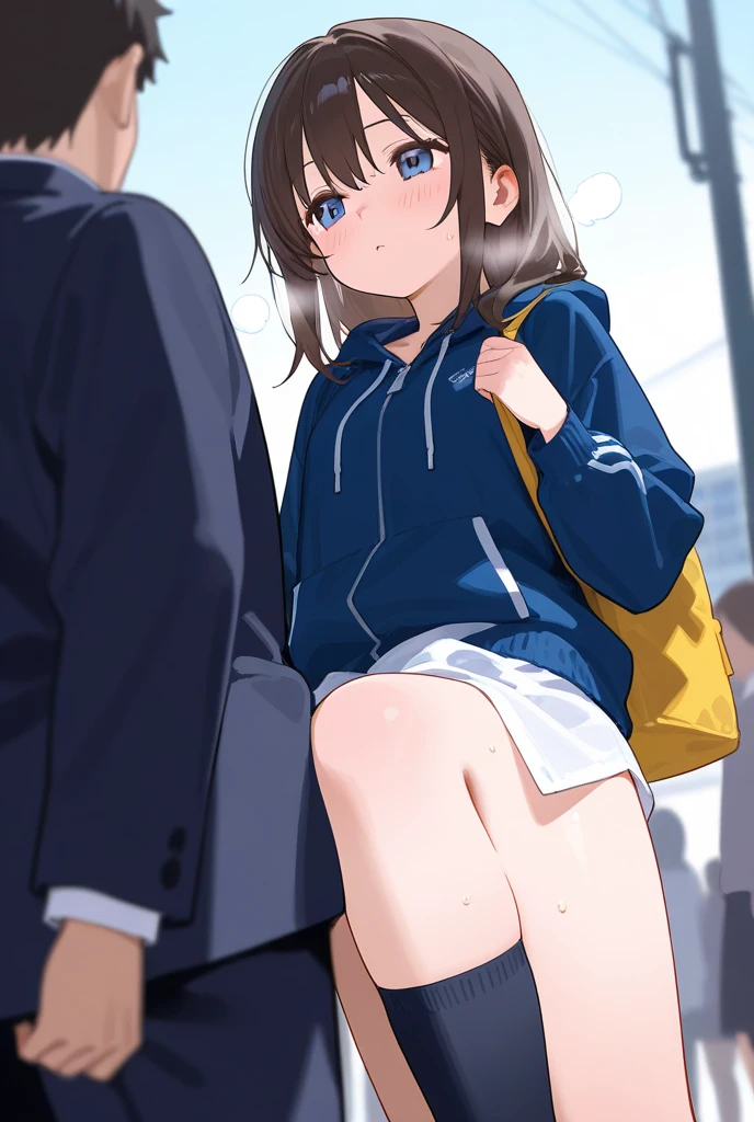 1male, 1girl,{{{{man suck her nipple, man lick her breast}}}},1boy,black hair,dark skinned,fat middle aged man,1girl,Nude,Red eyes,Long twin tails,Brown Hair,Eyebrows visible through hair,Flat Chest,