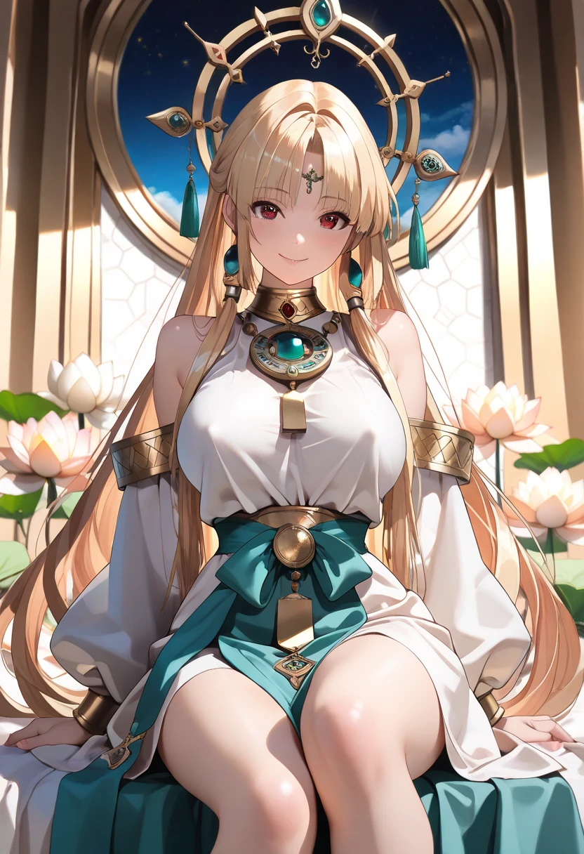 ((Highest quality)), ((masterpiece)), (detailed), (Perfect Face)、The woman is a Tieryu with green eyes, medium-long blonde hair, wearing an ancient Chinese court costume and a gorgeous hair ornament.、The woman is an empress of ancient China, and she and her husband, the emperor of ancient China, are reigning on magnificent thrones.