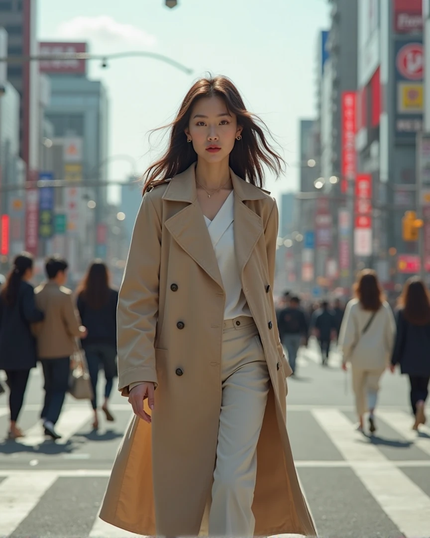 Beauty、cute、actress、model、A full-body photo of a Japanese woman who has it all、In a deserted office district