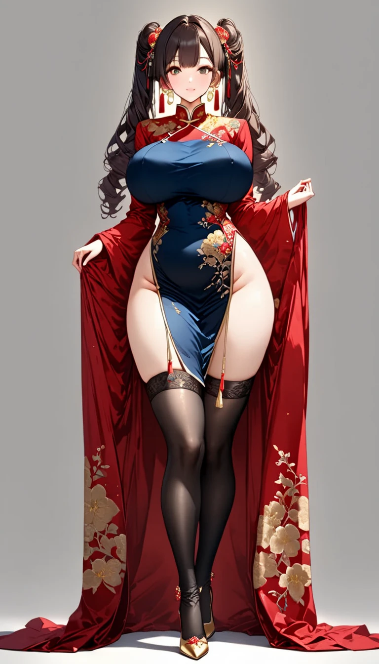 Beautiful, chubby, girl, red lipstick, full body
