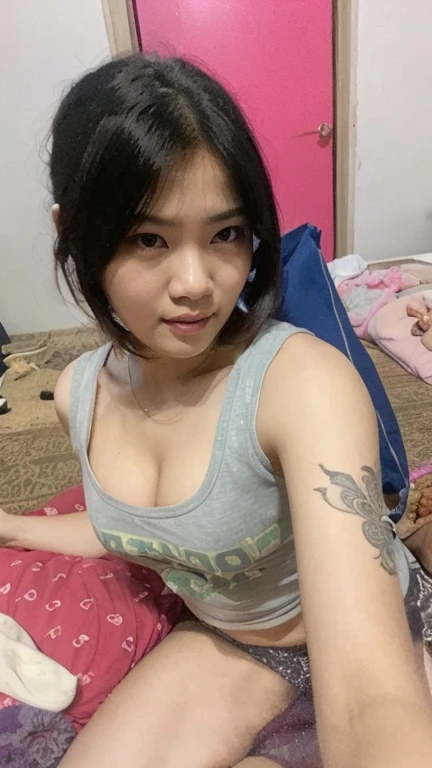 (mother) (indonesian_high_school_uniform), (multicolored hair), (bob hair), (highlight hair), crowded, (classroom school), detailed face, (makeup), detailed eyes, (huge breasts), (massive breasts), shiny skin, looking at the audience,(8k, RAW photo, best quality, masterpiece: 1.2), (realistic, realistic: 1.37), ultra-high resolution, (gigantic breast), big breast, deep v neck, (croptop),(very short skirt), (plunge neckline), (mini skirt slit), choker, button shirt, (underboobs), navel, (yakuza tattoo breast, showing all her tattoos, flower tattoos,full tattoos), (sitting open legs)