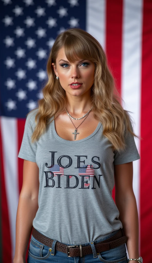 (best quality:1.1), full body shot photo portrait of dollpar, <lora:dollpar_V4_1-000006:0.8>, a woman, forty years old, slim body, busty, wearing a Tshirt. standing, simple background, sharp focus, 8k, studio lighting, photo realistic, highly detailed, canon R5, 50mm focal length, f/5.6. (highly detailed skin:1.2)