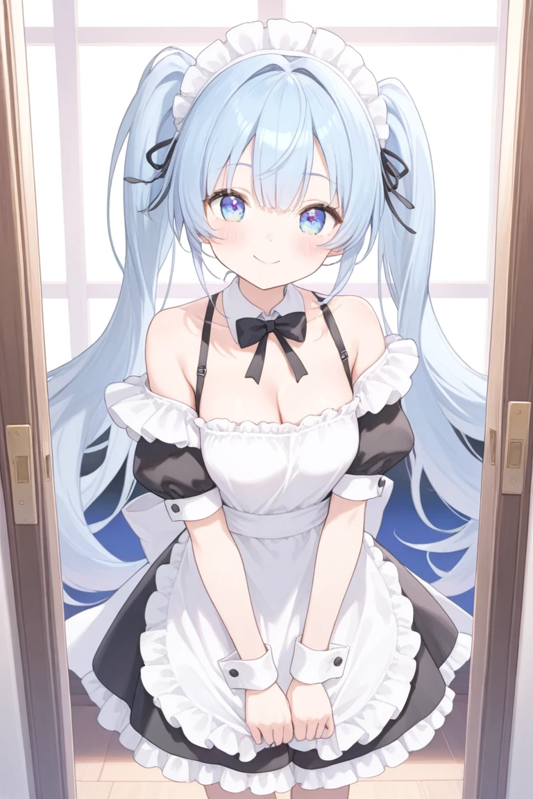 (down view),dynamic angle,ultra - detailed, illustratio, closeup cleavage, direct, 1个Giant Breast Girl, (fanciful:1.4), (skyblue eyes:1.233),Her eyes sparkle like dreamy stars,(glowing light eyes:1.233),(美丽细致的眼睛:1.1),(silber hair:1.14),(messy  hair,Very long hair,french braid,hair between eye,side locks), (+(Blue-haired flowers:1.14)),(chiffon dress,blue floral pattern in uniform)/=(army suit:1.24),(separated sleeves,Wide sleeves),(Fingerless gloves),Collar,(Miko stockings),high heels boots,(face expressionless,Keep your mouth shut),(Permanent), (Classical Princess Boudoir，Comes with a dressing table and French windows，Located in a white ancient palace),(White flowers,full bloom),(abyssal),(Flowing water),(A dark blue world tree:1.14),(废墟),(the night:1.2),dream-like,seele,(fluorescence),(flying translucent blue butterflies:1.15), [[Slender fingers and hands:0.55]::0.85],(detail finger),(yubao:0.5),