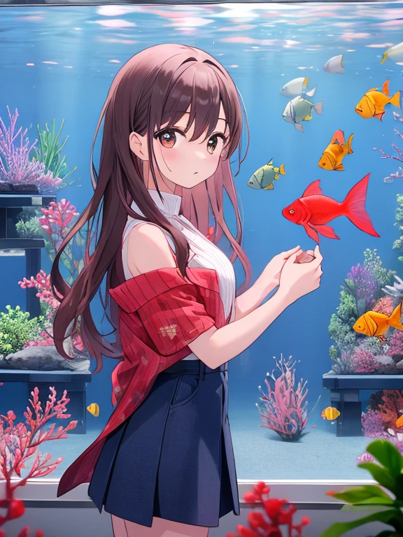 (masterpiece, Highest quality, High resolution, anime), (One girl, Long Hair, View your viewers, blush, In the water, fish, Ocean),