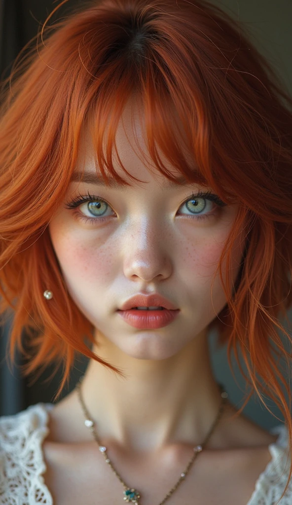 (((gray hair)))、(((Change to red hair:1.2)))、(((Beautiful gradient hair:1.2)))、one girl、、big red ribbon hair ornament、cute face、baby face、natural look、Casual costume、simple background、blurred background、master piece:1.5、highest quality、ultra high resolution、Super detailed、8k、