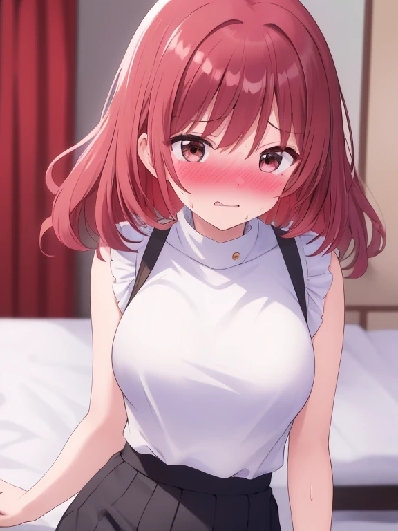 1girl, aru, blue archive, , masterpiece, extremely detailed face, Newest,animated painting, nice angle,((((nsfw、bra,breasts out)))cowboyshot