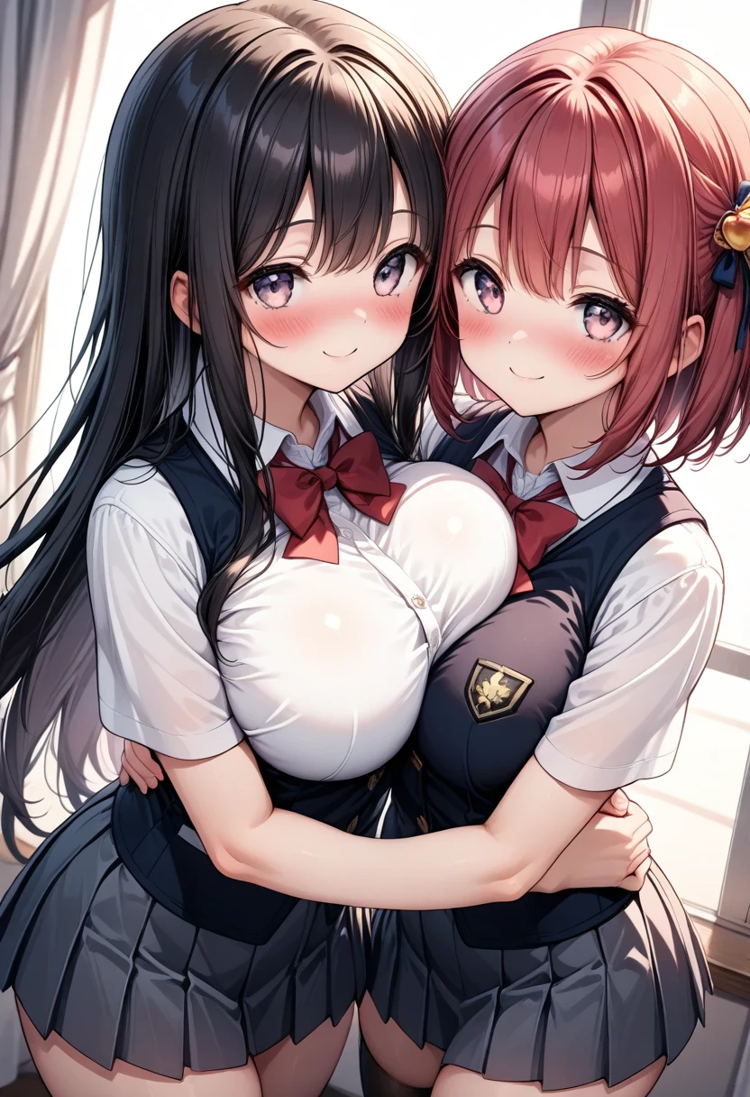 masterpiece, best quality, 2girls, , (petite), cowboy shot, from above,
sad smile, standing, hug, idol dress, (open clothes), (clothes lift), bare small breasts, nipples, Navel, pussy, amusement park,