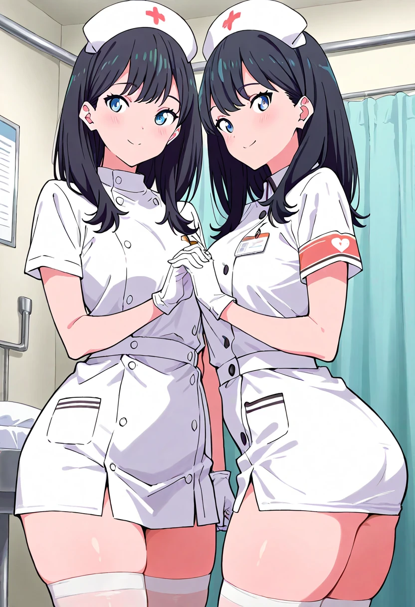 Innai Kansen - Sugimura Hiroko Innai Kansen - Sugimura Hiroko, masterpiece, best quality, a sexy mature nurse in a white uniform while stand posing in a hospital room holding a clipboard and showing panties, 1girl, nurse outfit, skirt, skirt lift, 独奏, nurse cap, high leg panties, thigh highs, lacy underwear, hat, breasts, garter straps, seductive smile, clothes lift, white thigh highs, white panties