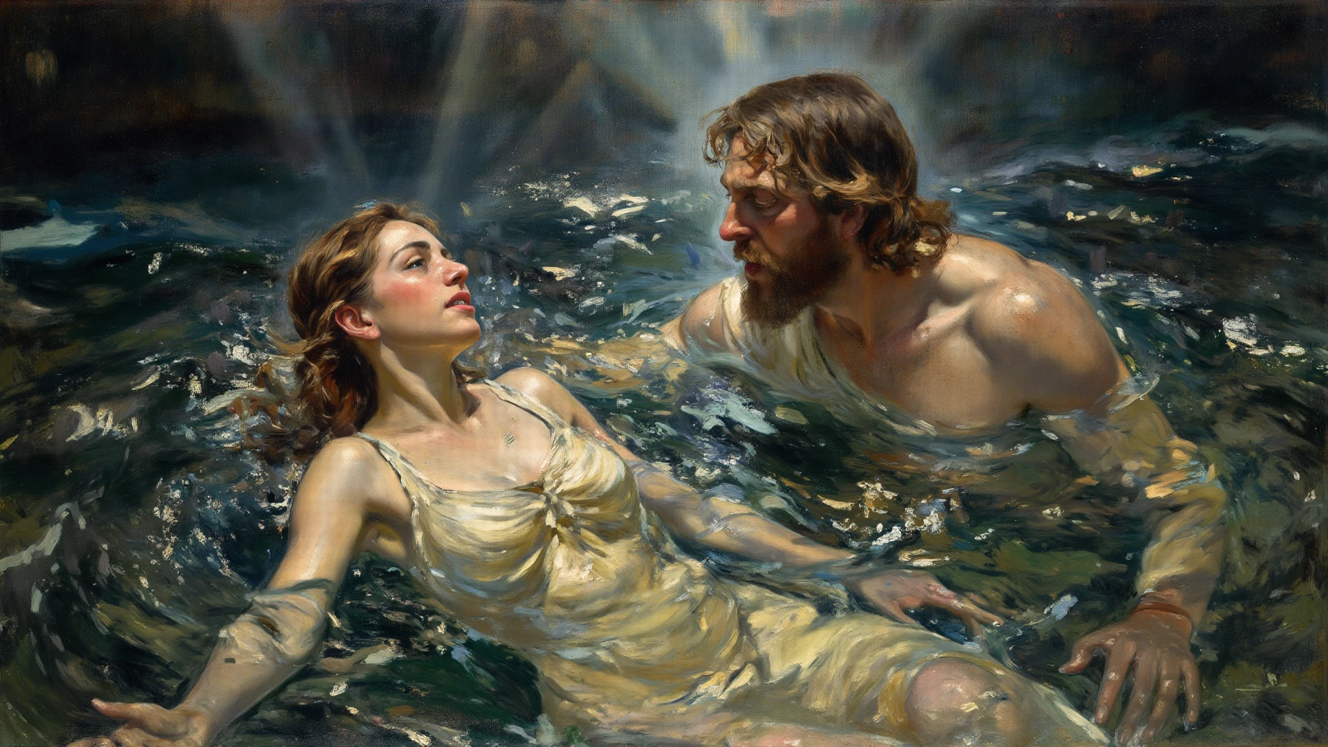 Acrisius putting Perseus and Danae into a chest and throwing it into the sea