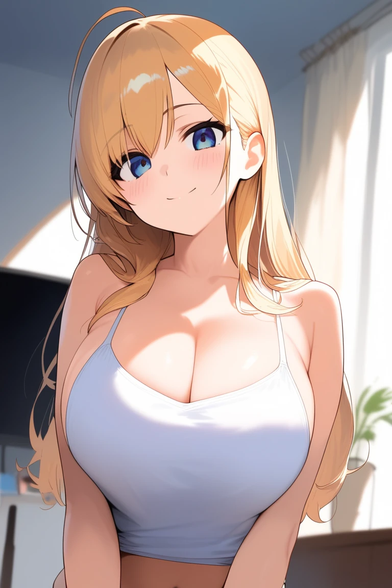 masterpiece,highest quality,8K,1 girl, 20-year-old, blonde, beautiful hair, (challenging smile),beautiful blue eyes, (long hair:), (fox ears),bangs, (big breasts),beautiful and detailed fingers, five fingers, white underwear, (((Close your chest with both arms))),(((indoor))), Are standing,aerial perspective,