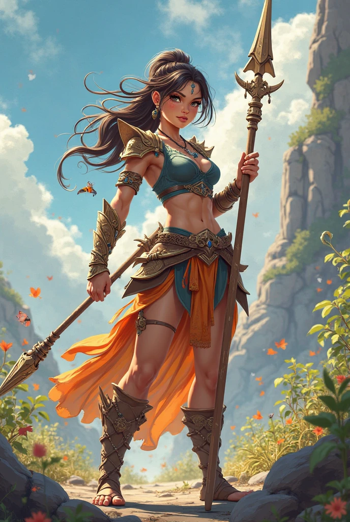 pretty female barbarian swinging her spear, perfect hands, perfect face, slender, surrounded by goblins, battleground background, Octane render, 3D, UHD, high quality, ultra detailed, perfect composition, ultra detailed perfect face, smooth, ultra-high definition, 8k, unreal engine 5, ultra sharp focus, intricate artwork masterpiece, ominous, golden ratio, intricate, epic, vibrant, quality production, cinematic character render, ultra-high quality model, super realistic, realistic photography, extra sharp details, sharp focus, kids story book style, muted colors, watercolor style, Artgerm, WLOP, Greg Rutkowski, Alphonse Mucha, Bokeh, Ilia Repin, Leonor