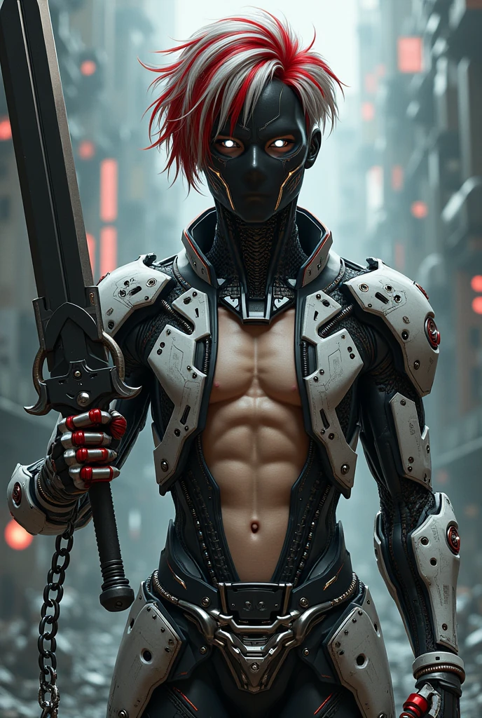 ((((Handsome and strong man,topless)))),Perfect proportion, anatomically correct, (from head to foot: 2.0), (Full body image: 2.0), alone, extremely stylized, abnormal art, masterpiece, Very detailed, delicate eyes, expressive delicate eyes, Futuristic, ((underwear)), ((Transparent armor)), Rubber gloss, (Flight suit:1.4), big boot, Full body image, full-body shot, nvink punk, Professional photos of Alexander_skarsgard, cyberpunk, ink punk, paint tray, Ink splatter, (Action poses:1.0), ((Holding a sword))