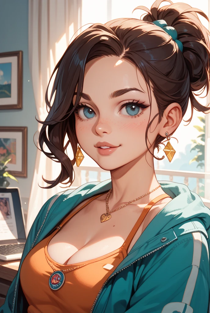 (masutepiece: 1.3), (max resolution: 1.2), (Ultra HDTV: 1.2), cinema lite, Ultra HDTV, (Detailed eyes and skin), (detailed facial features), ultgp, 8K resolution, Sharp Focus: 1.2, Perfect Style, Beautiful Face, accurate, Anatomically correct, Highly detailed face and skin texture, Detailed eyes, (light-green eyes), Double eyelids, Thin eyebrows, Glitter Eyeliner: 1.2, Natural cheeks, Glossy skin, Fair skin: 1.2, shiny little necklace and earrings, (Glossy lips: 1.4), break, absurderes, One-person viewpoint, (she is high school Teacher), age22, (Wearing a front V-shape open shirt:1.2), (formal jackets, pencil skirts, high heels), (no bra, cleavage of bare breasts:1.2), (Seductive smile: 1.2), (Staring at the viewer), ((a Innocent and cute girl:1.3)), (Layered hairstyle, smooth Hair), (orange hair:1.3), (Medium bob Hair:1.2), (cowboy shot: 1.2), Focus on breasts and face, ((Very intimate relationships: 1.2)), very large breasts, ((lying on the table:1.4)), ((In school library)), (From directly front:1.2),, sultry look, seductive,