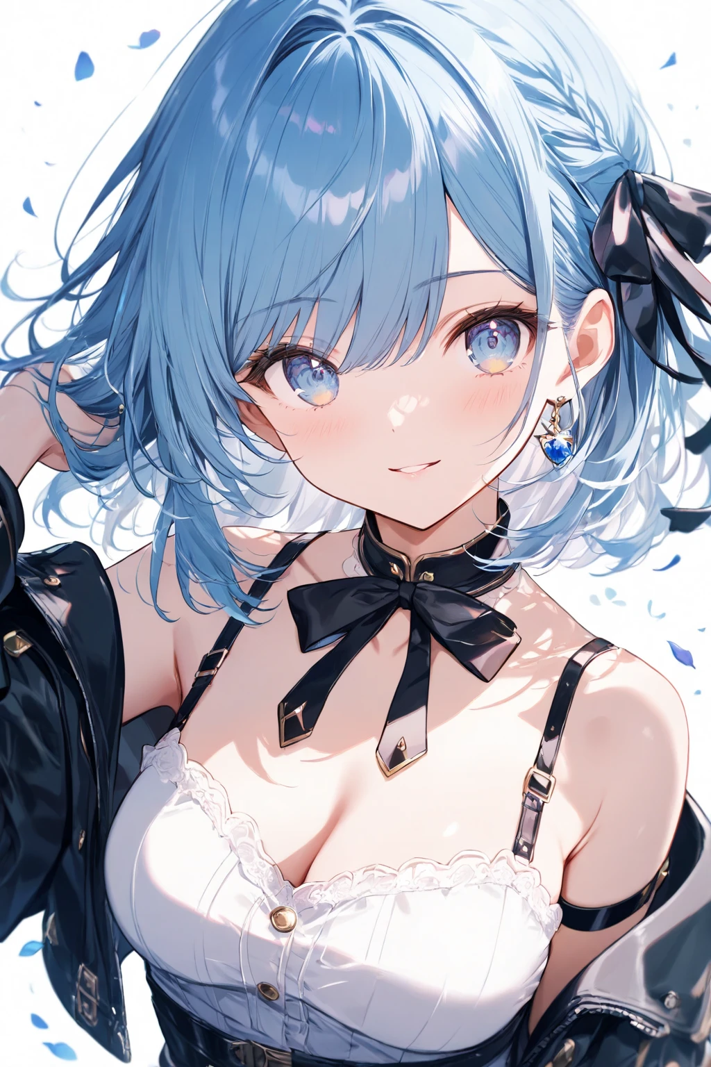 ((Best Quality)), ((Masterpiece)), (detailed), anime girl, short blue hair, dressed in black, showing some chest, magical powers