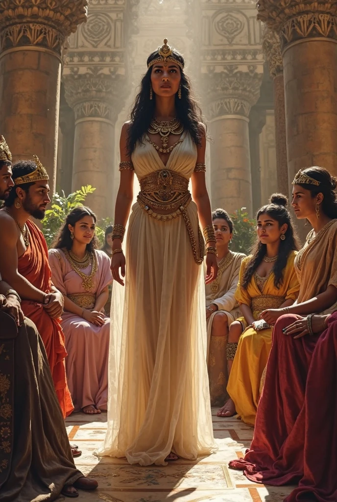 Queen Cleopatra and men at her feet in 1080 by 1080 format