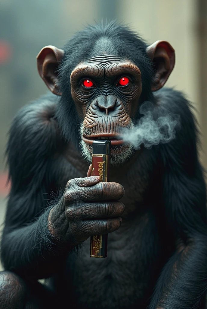 make a picture of a monkey's head smoking a cigarette with a very scary aesthetic appearance and with a combination of electronics and there is the word MECHATRONICS behind it and the picture looks original