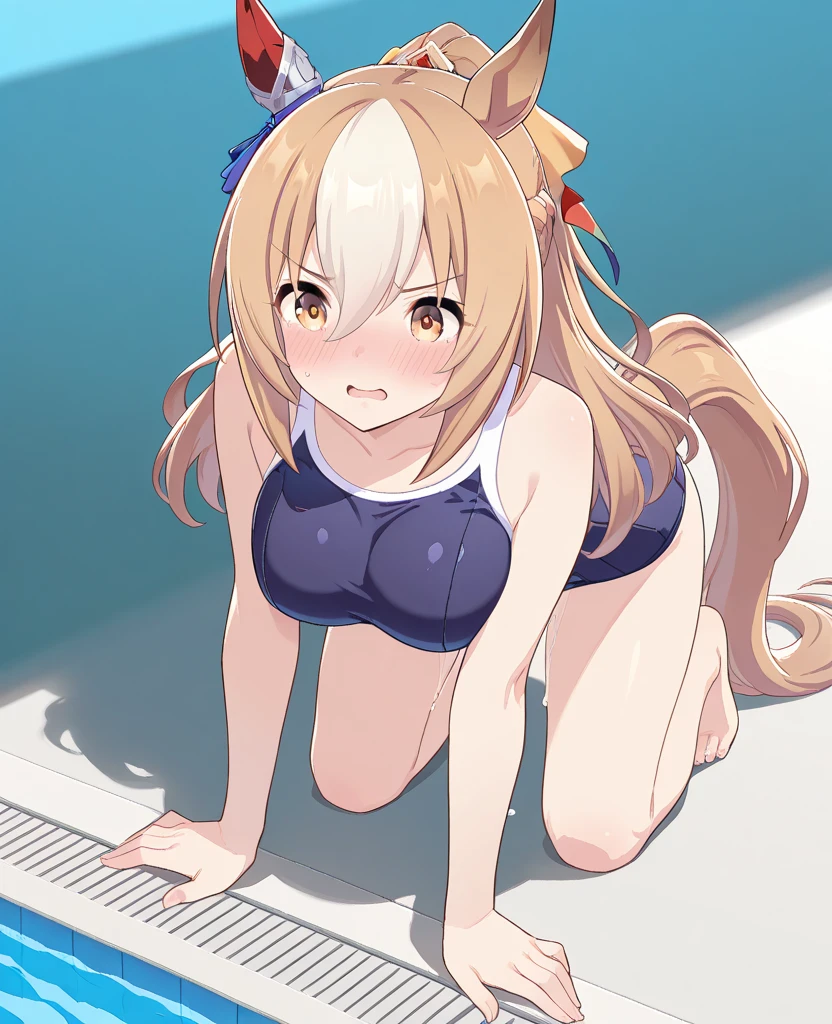 kinako_(shiratama_mochi) style, mari_\(blue_archive\), flat chests, nsfw, masterpiece, low ponytail, 1 girl, erect nipples, intricately detailed, topless, navel, bare shoulders, necklace, erect nipples, puffy nipples, orange hair, cat ear, doggy style, sex, ahegao, blue gym shorts, halo, park, Blue sky, open mouth, extremely detailed, cg masterpiece, 8 k, unreal engine, bare breasts, nipples, blue eyes, bare stomach, sweaty, moist breath, small breasts, flat chests, wet body, arm strap, mari gym, smiling, leaning forward, plate, steak, tongue out, all fours, crawling, neck collar, floor, long tongue, collarbone, wet body