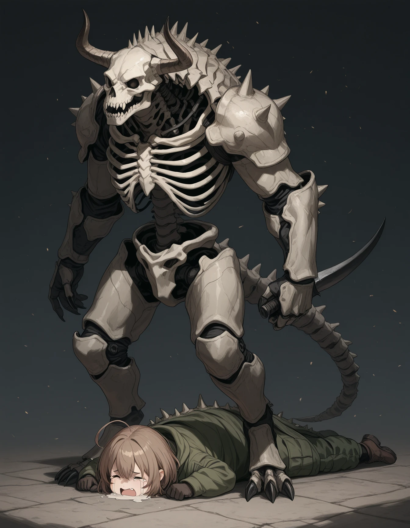 best quality,oriental_detailed background,detailed_hand,guro, skull, alien, giger, mechanical arms, horror, eating human
