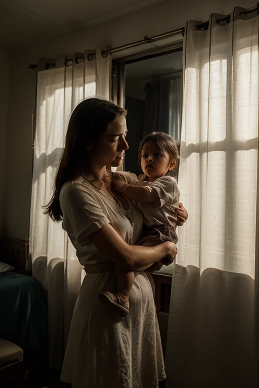 A woman in typical Paraguayan attire hugging her baby 