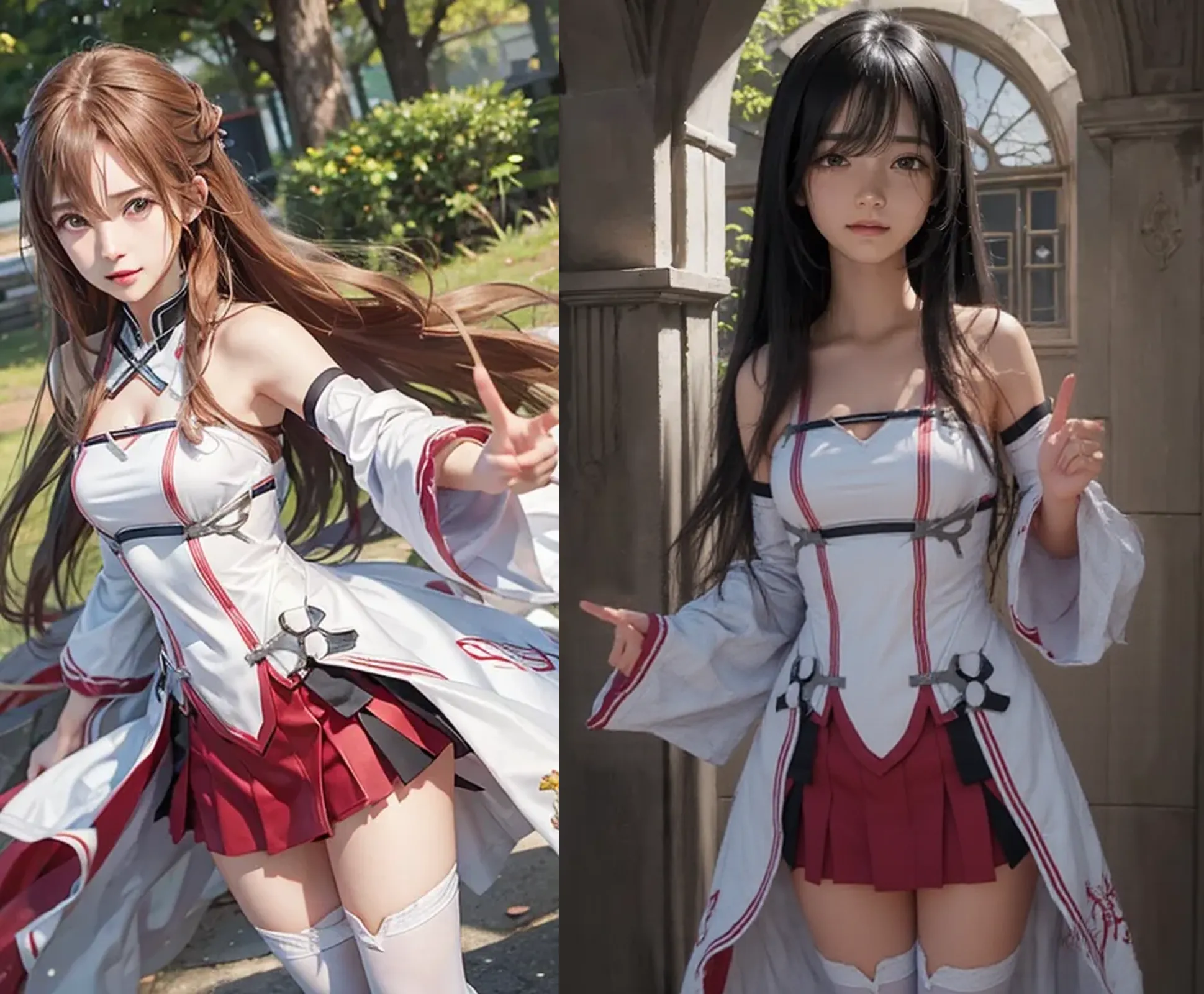 (UHigh resolution, retina, masterpiece, Accurate, Anatomically correct, Textured skin, Super Detail, Attention to detail, high quality, 最high quality, High resolution, 1080P, High resolution, 4K, 8k, 16K), (美しいAttention to detail目, Beautiful lip detail, Highly detailed eyes and face), Soft lighting, Physically Based Rendering, Vibrant colors, (Large Breasts)(((Asuna))),Cosplay (Generate an image of a cosplayer dressed as Asuna from Sword Art Online, with her long orange hair, white and red outfit, and rapier), (Glowing Skin), (Wide angle), Eye Reflexes, (Staring at the audience),Active