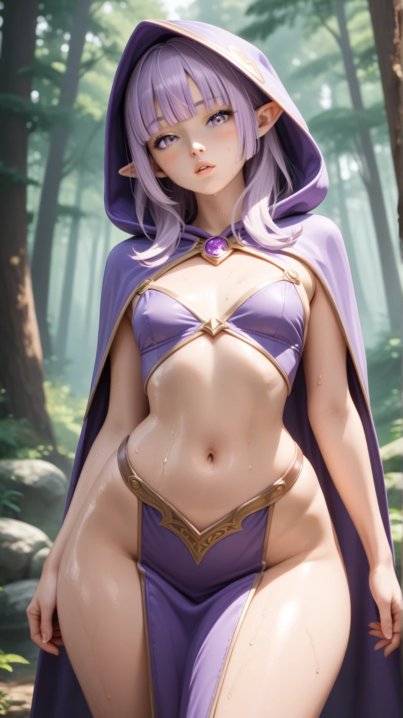 Full body, Princess Zelda as a humanoid possum, with purple fur, large breasts, in a maid outfit inside a cigarette-lit cave, multiple monochrome, Gothic art, 16k, highres, best quality, award winning, high details, anatomically correct, masterpiece, UHD, ccurate, retina