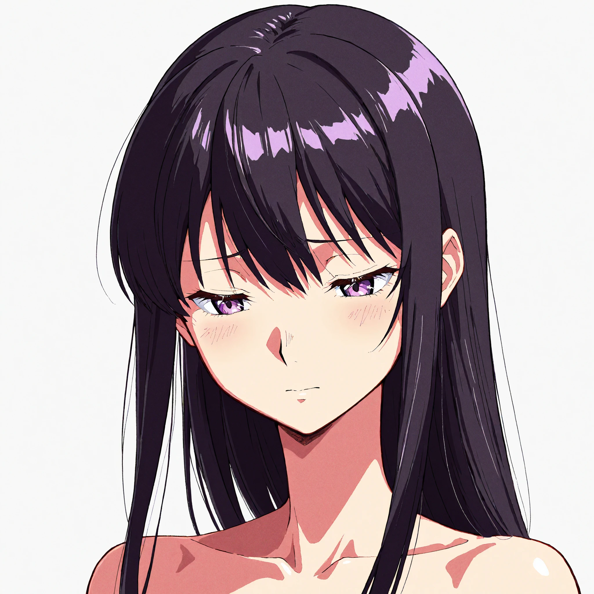 1 Female,High definition,high resolution,Ultra-realistic,8K, CC, 1girl, black hair,large hair, purple eyes,European,y,Upper body close-up,Photographed from the front,Dynamic Angles,private teacher,nudmpletely,blush, huge tits , les ,shs