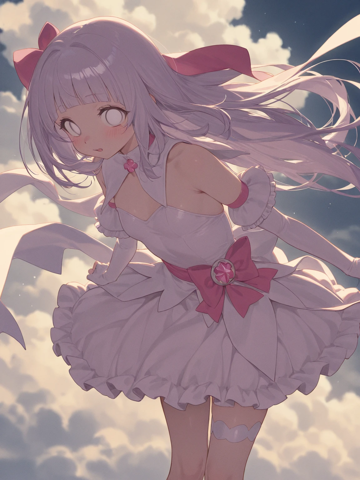 woman, Frill dress、Spread your legs wide、From below、Fly Hearts、Sweaty、Embarrassing、Standing pee