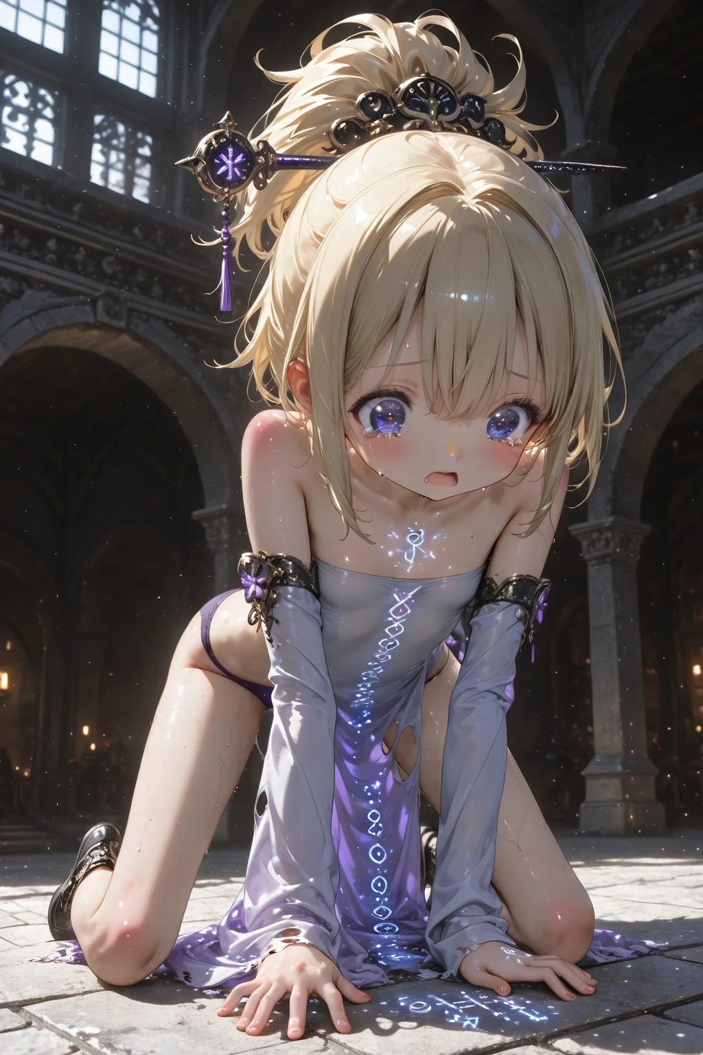 masterpiece, Highest quality, Very detailed, High resolution, An expensive solution, High resolution, 4K, 8K, ユニティ 8K 壁紙, Very detailed CG, masterpiece, Realistic, 2D, 3d, Beautiful details, depth, Fine texture, Highest quality: 1.3, Fully focused, Crispy.skin, .he, Very cute anime girl about 3 years old, Expensive silver short hair, Girl about 3 years old, alone, one piece, blush, Mole, Release your lips, hair ornaments, heart, Purple eyes、Condom in mouth、A defiant smile、Lifting up your skirt in a dimly lit alley、クーラーの室外機の上にsit、Crotch close-up、Angle from below、I can see your underwear、Translucent slip、Spread your legs、Looking down from above、front、sit、Cotton panties
