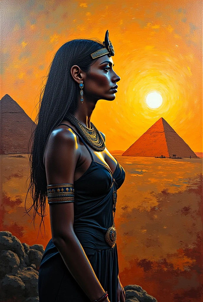 artist by Megan Hess,1girl,fine sketches,Vivid,Moody,Landscapes,Fantasy,Dark,Egyptian Royal Girl,