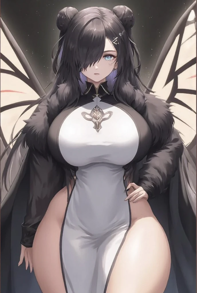 (((Alone))),(((Bird Woman))),(((Pale Skin))),(((Black wavy hair))), Heterogromy,(right eye green, left eye blue),(Body slight curvy),((wearing nice clothes))