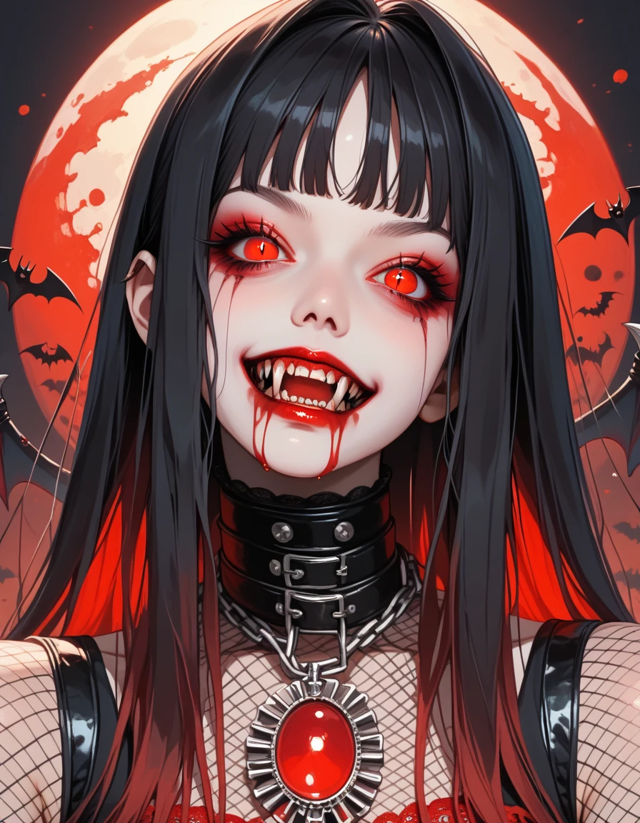 anime girl with blood on her face and red background, digital art by Yuumei, pixiv contest winner, digital art, evil smile and glowing eyes, evil grin, creepy evil smile, evil smile, gapmoe yandere grimdark, horrifying grin. horror, horror smile, creepy smile, scary smile, 4 k manga wallpaper, wicked smile, demon anime girl