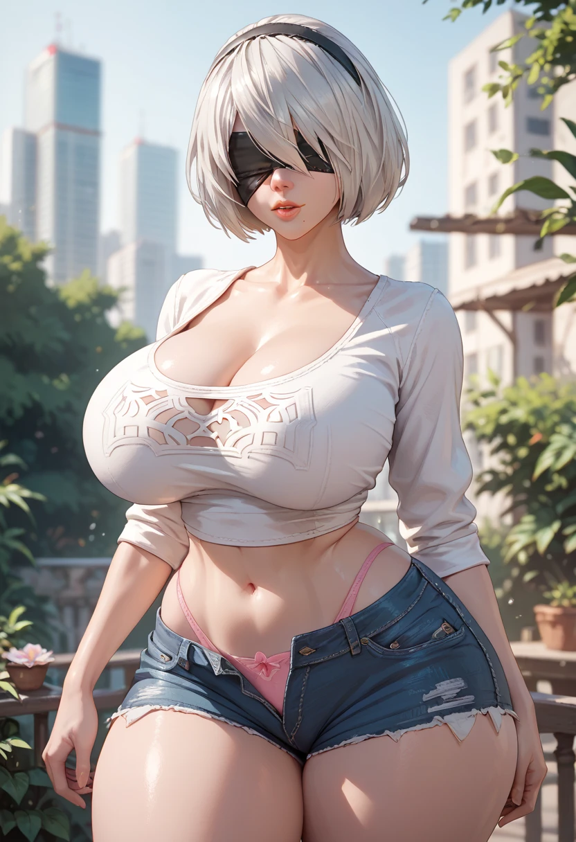 a 20 yo woman、(masterpiece:1.4)、(in 8K、realisitic、Raw photo、top-quality:1.4)、(Real Face:1.4)、(real looking skin:1.3)、超A high resolution、Black eyes、piercings、Blonde Bob Cut、Black leather jeans、no-bra、JINS、(huge-breasted:1.5)、Blushing、alluring face、Back alley、Standing against the wall
