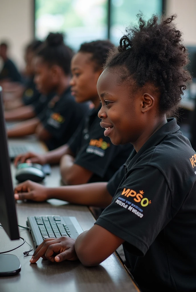 Female volunteer teaching computers at a secondary school in Malawi --auto