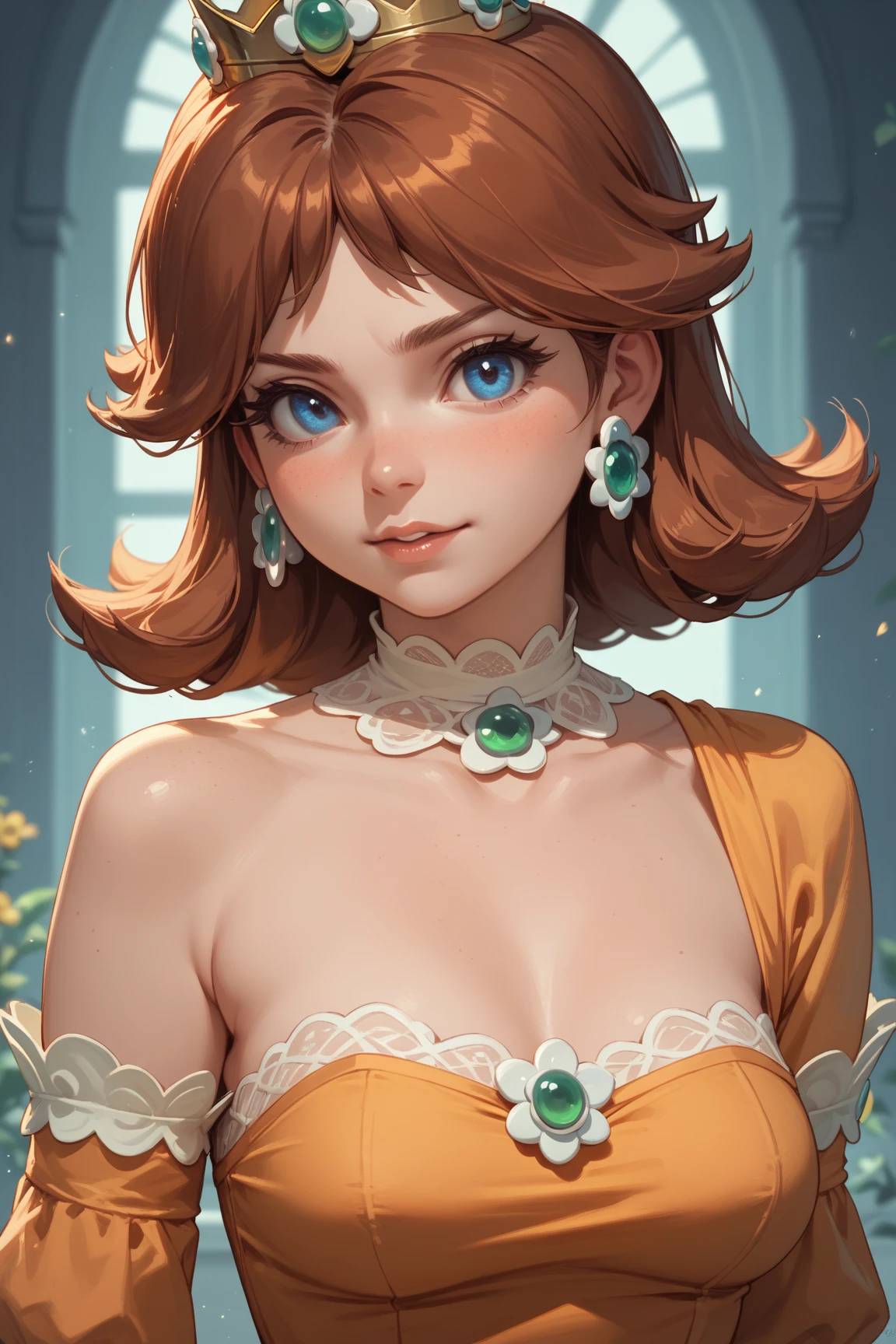 1 girl, (Dark skin:1.3), hair castaño, green eyes, hair_light brown, hair_short, hair muy short, hair_disordered, unclothed, completely naked,without anything, big and nice breasts