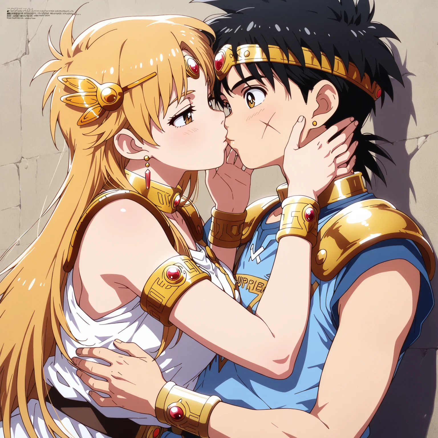 Masterpiece, sksrin, beautiful , facial details, 8k wallpaper, Rin Hoshizora Love Live, short orange hair, white see through dress, Egypt queen,tiara,in Egypt ,(lipstick:0.8), (makeup:0.8),Fascinated by her beauty, 1man, Egypt king,hug,after kiss, saliva trail, looking at each other,ass grab