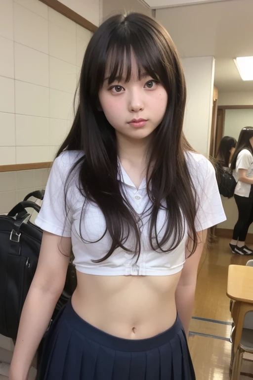 (((Junior high school girl、Keep previous face、Maintain the previous body shape)))、School、(((Very small breasts、Very flat chest)))、slender、、Small nipples、skirt、