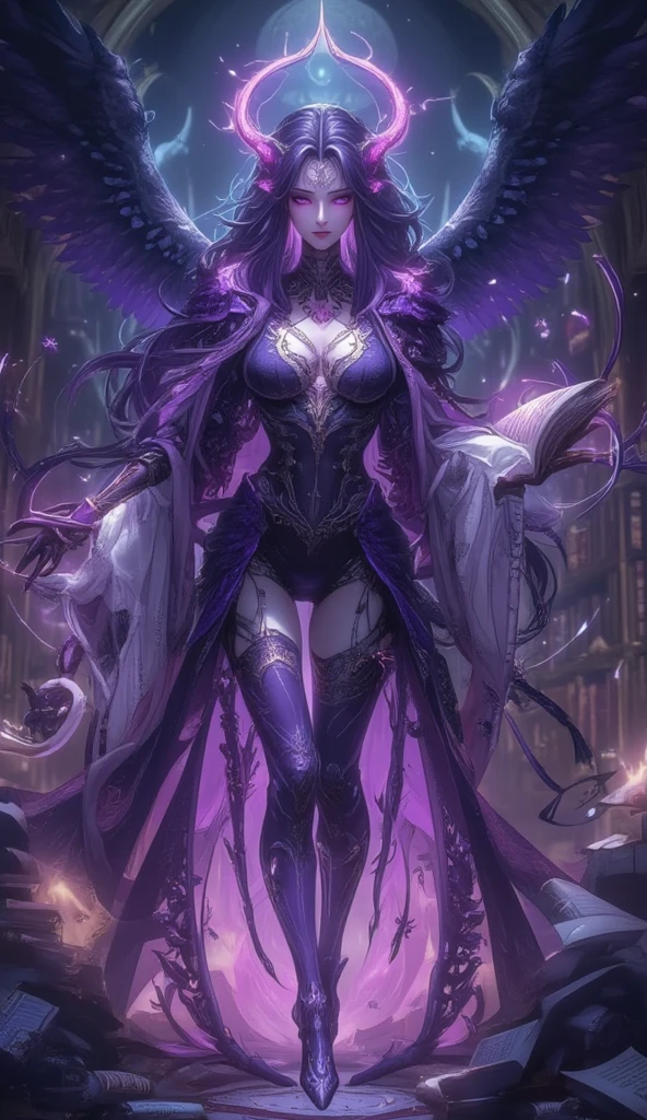 (Masterpiece), (epic scene), Full body, girl with butterflies, dark blue hair, medium hair, long ponytail, purple eyes, glowing eyes, ((scanlines)), (colorful), (dark intense shadows), cute pose, cute expression, following eyes, ethereal, mystic,