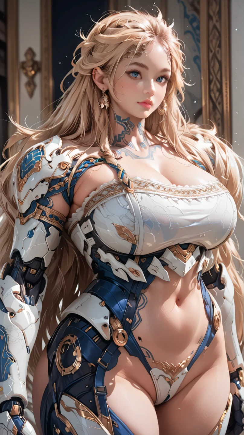 Masterpiece, The best quality,
1niña Dark Magician Gils, only, long hair, blond hair, photorealistic,
(Beautiful finely detailed eyes: 1.2),open clothing, bright Eyes, shiny hair, Glossy skin,((1 realistic robot)), Metal construction, wires and cables, (bright Eyes), (mechanical arms), Science fiction,(Large mecha arm),cowboy shot, energy tank, sensual and provocative pose