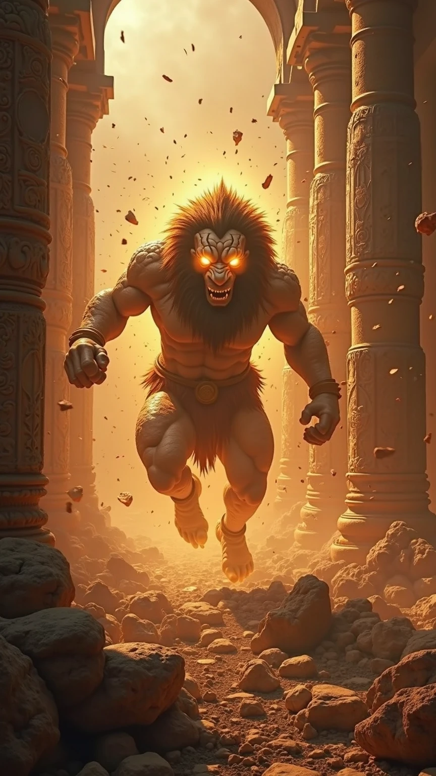 God hanuman runningin angry face hear like monster