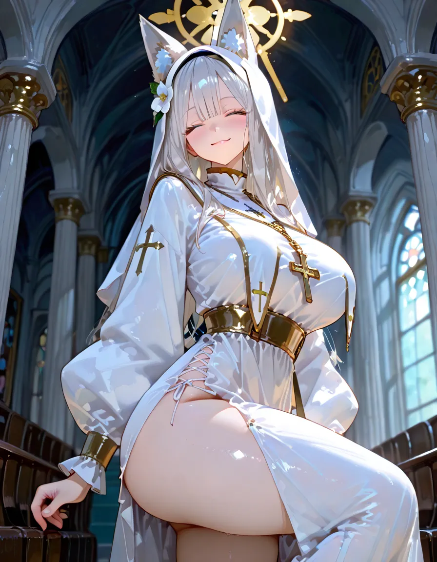Kamisato Ayaka slim wearing a wedding dress naked naked small breasts and pussy beautiful pussy beautiful pussy standing in the middle of the church nude pussy detailed