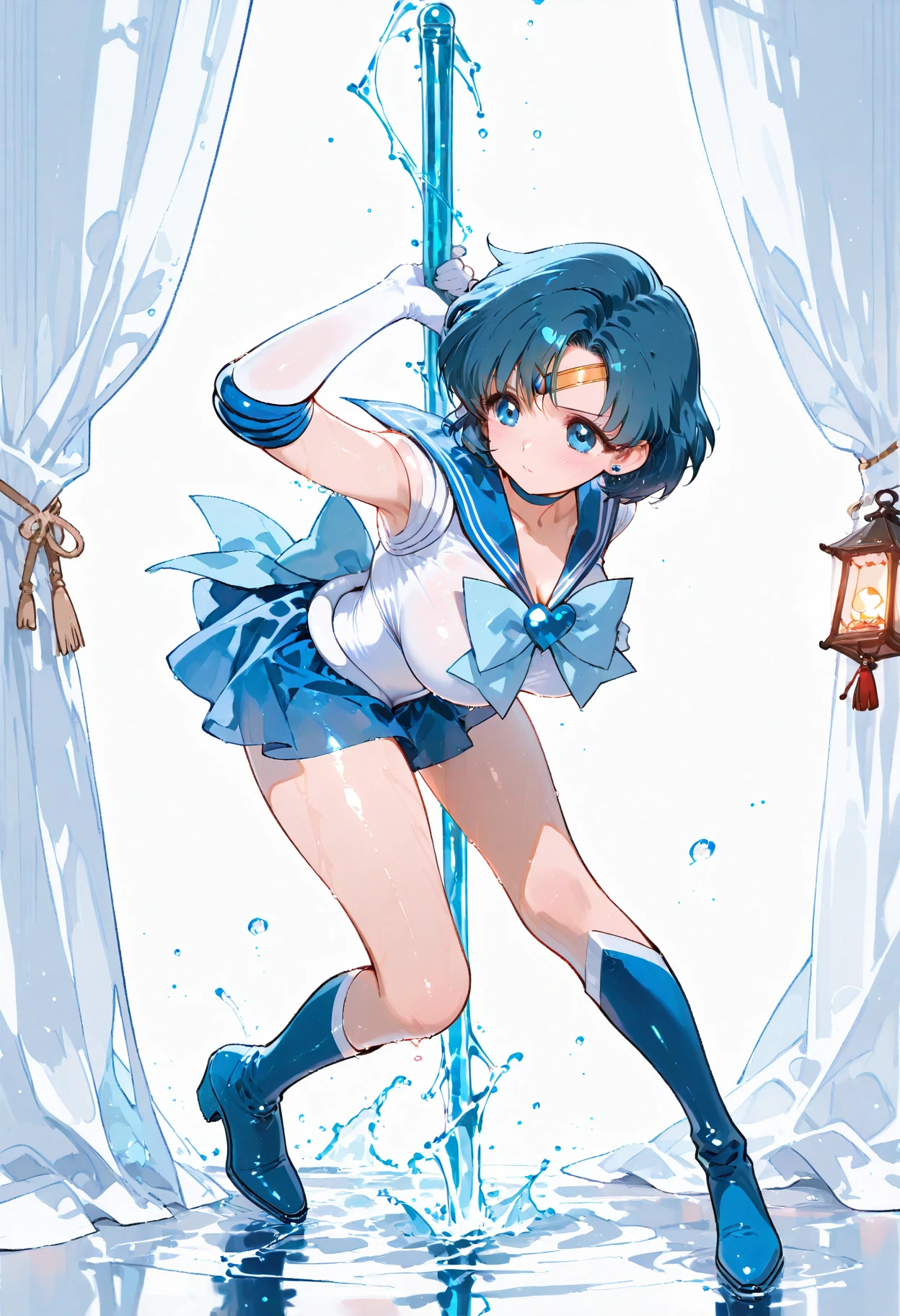 sailor mercury All limbs full finger Transformation heroine of justice enamel white leotard enamel blue boots wrinkled boots enamel white gloves Enamel blue miniskirt neat image Enamel Blue Choker gold decoration Costumes with fancy decorations justice ponytail medium long hair hair ornaments Crying expression open your mouth narrow your eyes jockey boots stick out your hips open your legs lie on your back Full body painting put your hand on your crotch I can see the armpits long boots below the knee barefoot Soak a large amount of white slime please open your legs bend your knees Peeing Yellow water flowing from the crotch full of sweat The leotard is wet and you can see the skin grass inside a dark cave The surrounding area is full of white slime, cloudy liquid pool full of white slime white slime dripping from above indulge Countless tentacles around